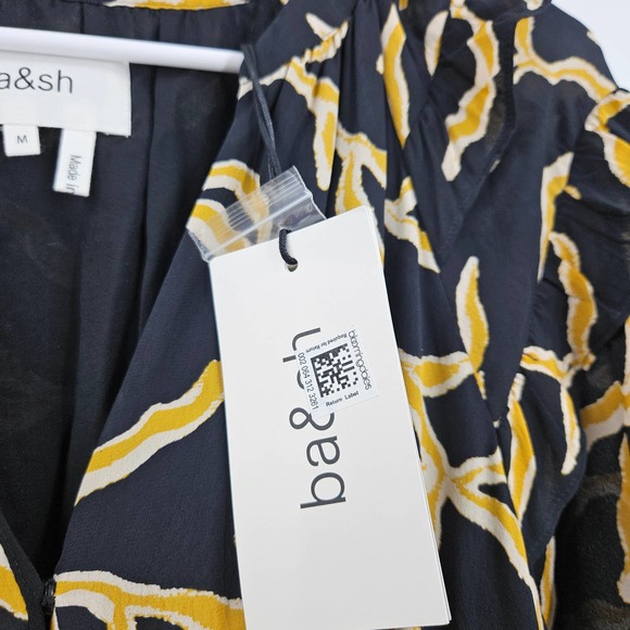 Ba&sh Dress Black Yellow Candice Abstract Print Long Sleeve Midi NWT Size M - Picture 4 of 11